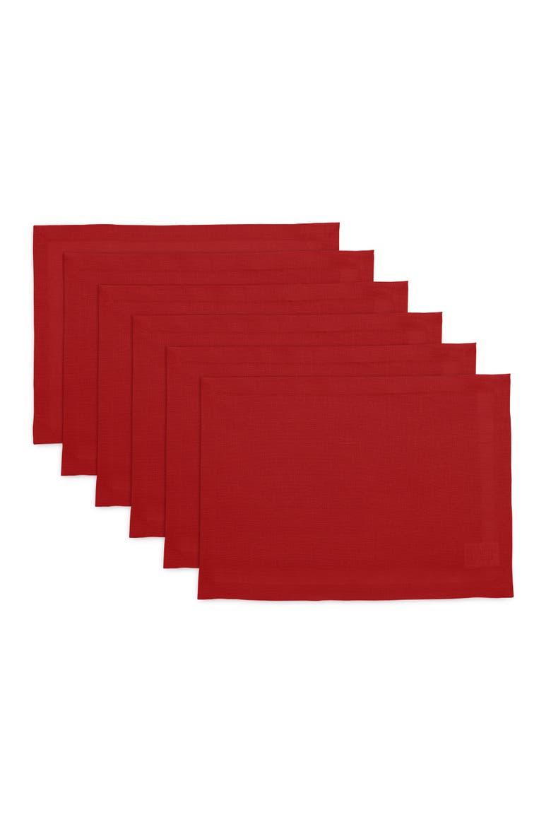 Linen Placemats Set of 6, 14 x 19 Inch - Fete, Main, color, Red