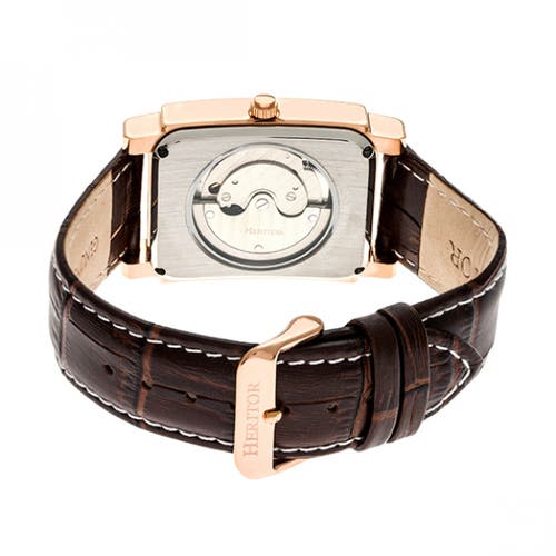 Heritor Automatic Men's Silver / Rose Gold Frederick Leather-band Watch With Seconds Sub-dial - Rose Gold, Silver In Rose Gold/silver