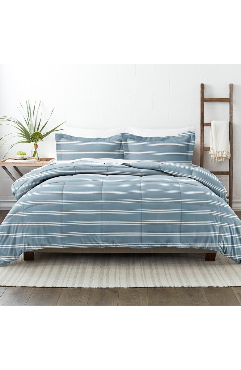 HOMESPUN Premium Ultra Soft Soft Stripe Reversible Down-Alternative Comforter, Alternate, color, Light Blue
