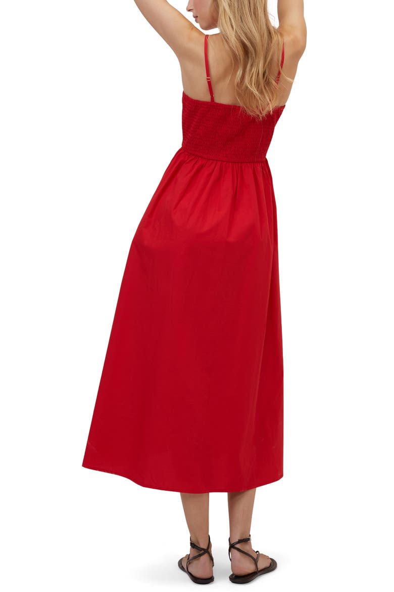 Briella Smocked Back Organic Cotton Midi Sundress, Alternate, color, RED