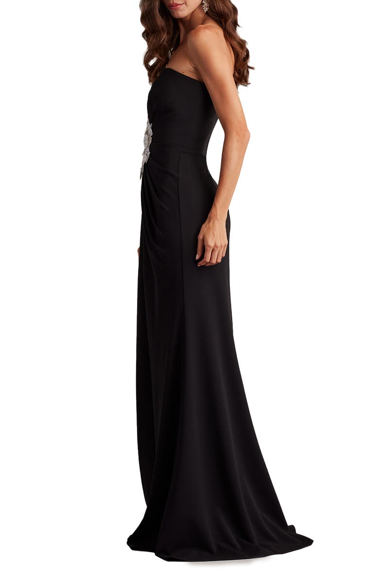 Tadashi Shoji 3D Flower Ruched Strapless Gown, Alternate, color, Black/ Ivory