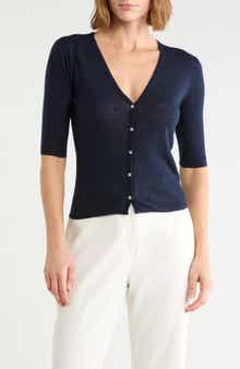 V-Neck Elbow Sleeve Cardigan