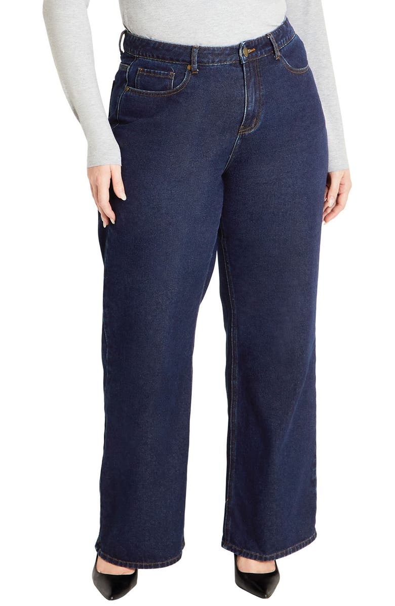 City Chic Jojo St. Wide Leg Jeans, Main, color, Dark Denim
