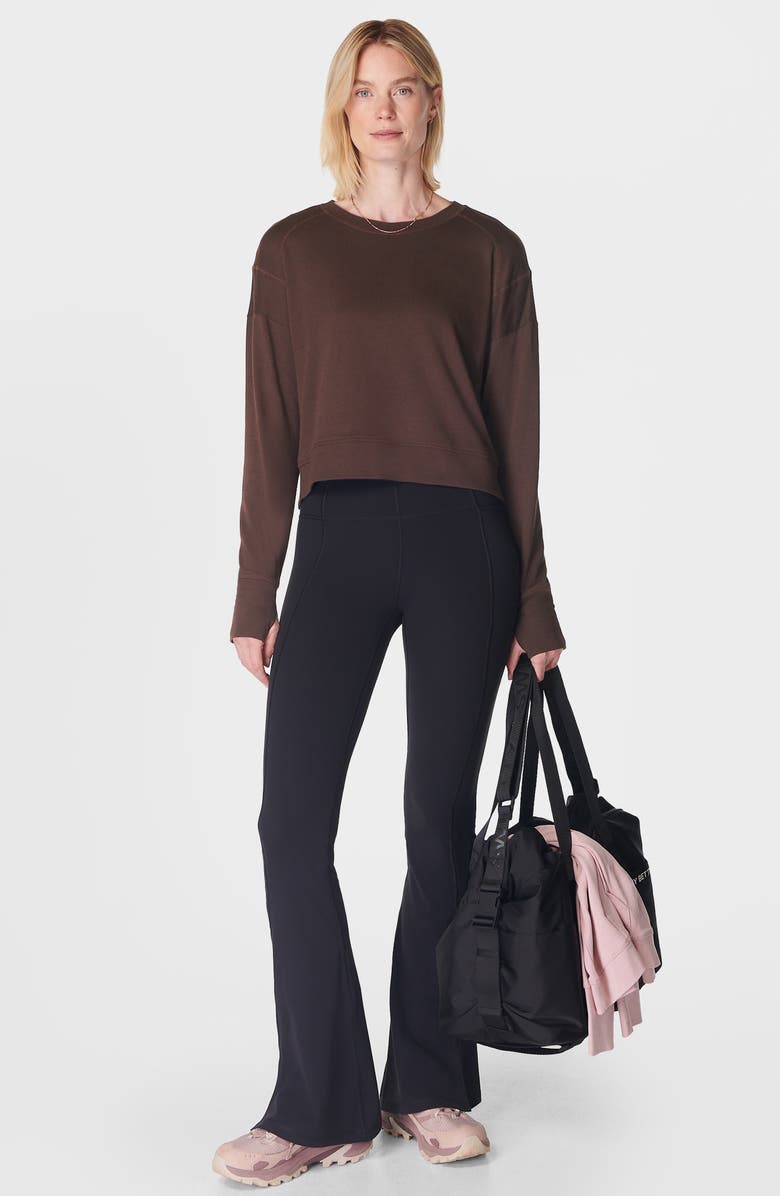 Sweaty Betty After Class Cotton Blend Crop Sweatshirt, Alternate, color, Cacao Brow