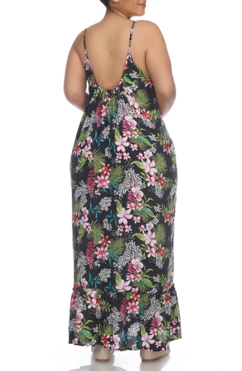 BOHO ME Scoop Neck Spaghetti Strap Floral Print Maxi Dress, Alternate, color, Black