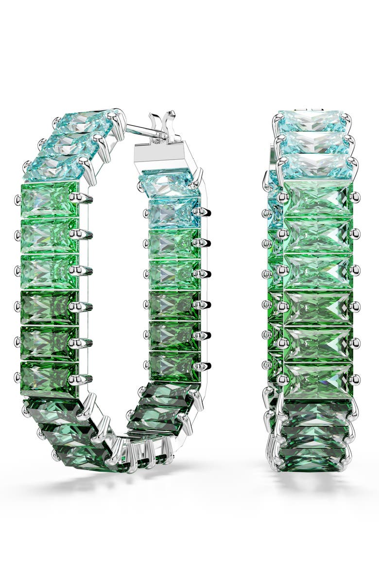 Swarovski Matrix Baguette Crystal Octagonal Hoop Earrings, Main, color, Green