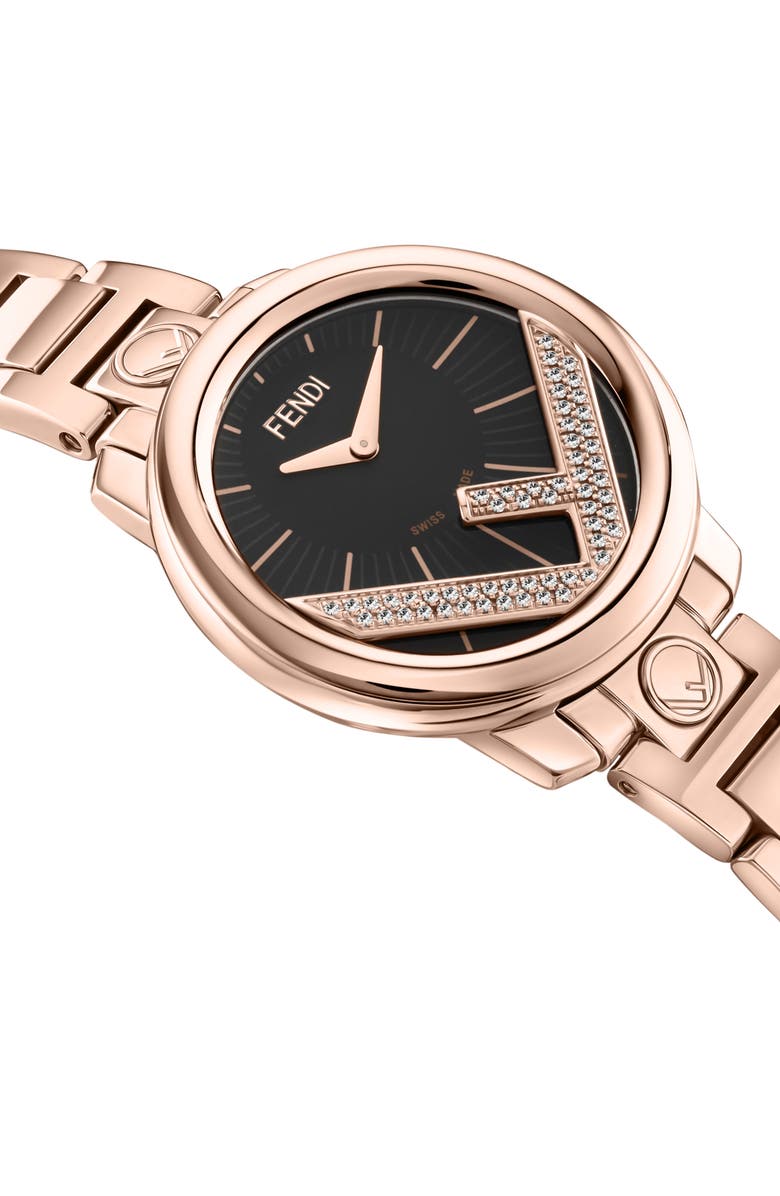 Fendi Run Away Diamond Bracelet Watch, 28mm, Alternate, color, Rosegold