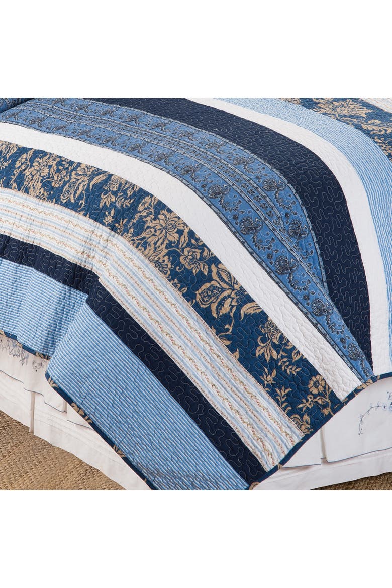 Lakeland Patchwork Cotton Quilt Set - Reversible and Machine Washable, Alternate, color, Blue