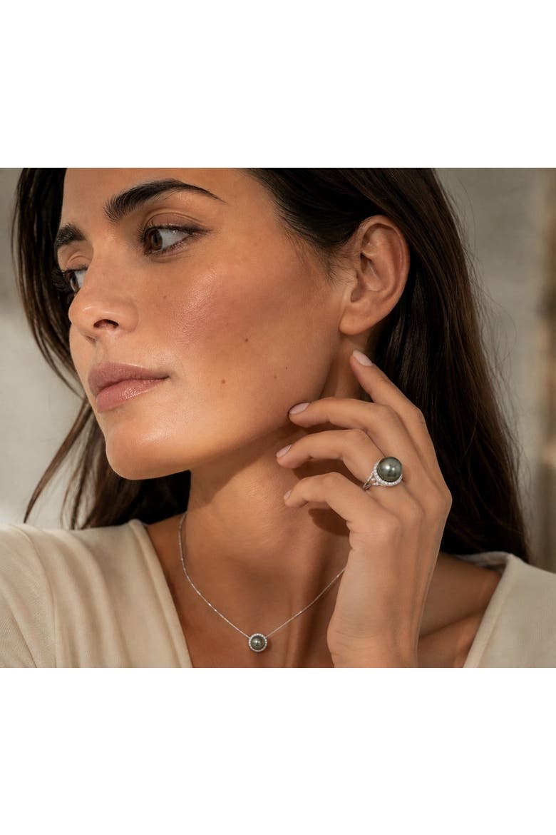 Tahitian South Sea Pearl & Diamond Bella Ring, Alternate, color, White Gold