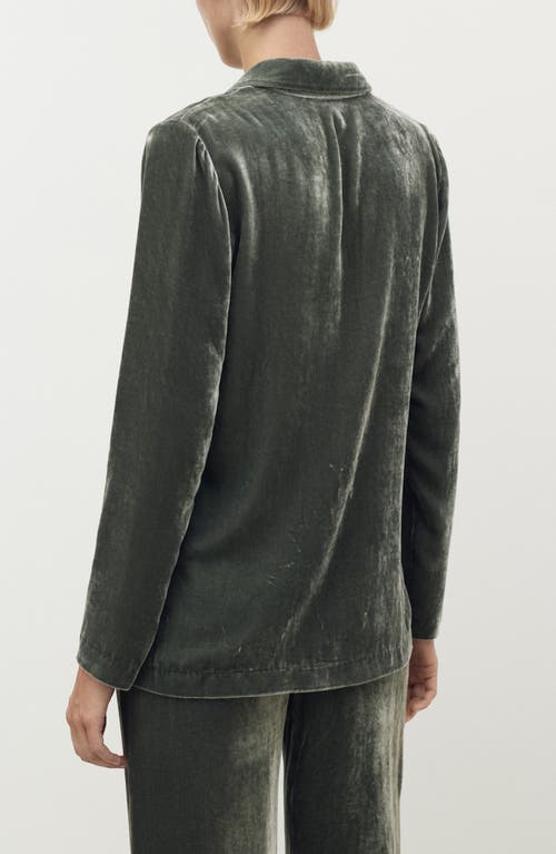 Mango Velvet Button-up Shirt In Green