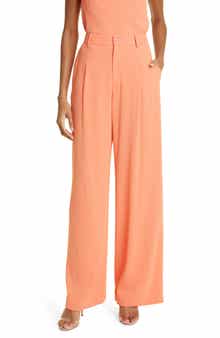 LAPOINTE Pleat Front Pebble Crepe Wide Leg Pants