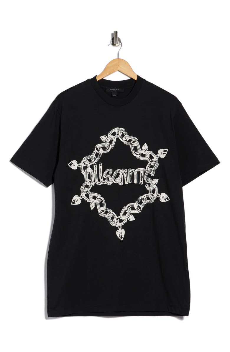 AllSaints Scattered Logo T-Shirt Dress, Main, color, 