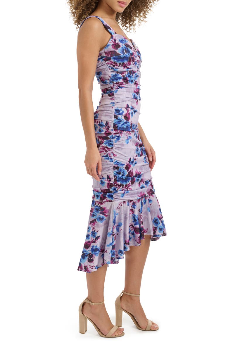 Sweetheart Ruched Mesh Midi Dress, Alternate, color, PURPLE MULTI