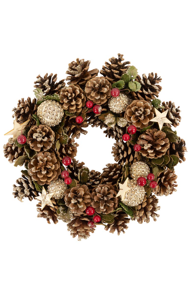 Northlight Glittered Pine Cone and Berry Artificial Christmas Wreath, 12-Inch, Unlit, Main, color, Brown