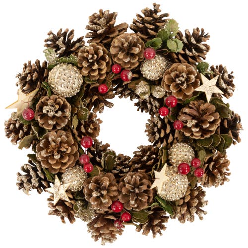 Northlight Glittered Pine Cone And Berry Artificial Christmas Wreath, 12-inch, Unlit In Brown