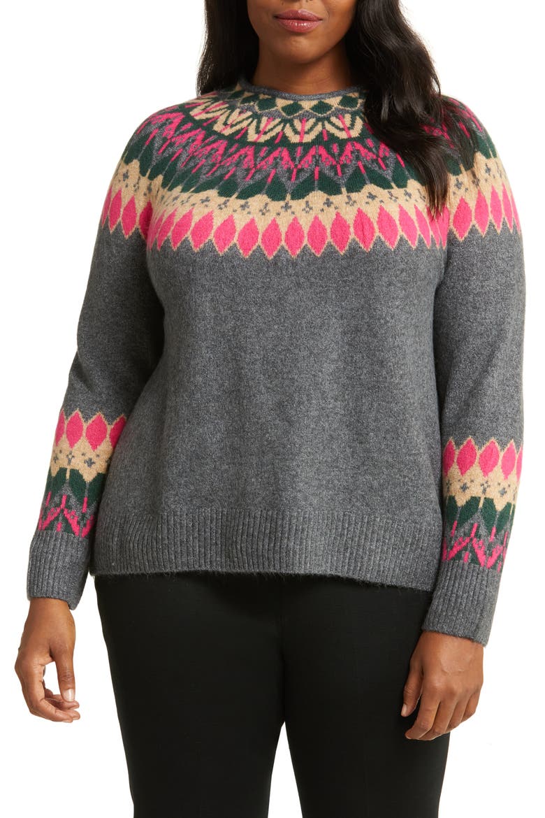 Fair Isle Sweater, Main, color, MEDIUM HEATHER GREY
