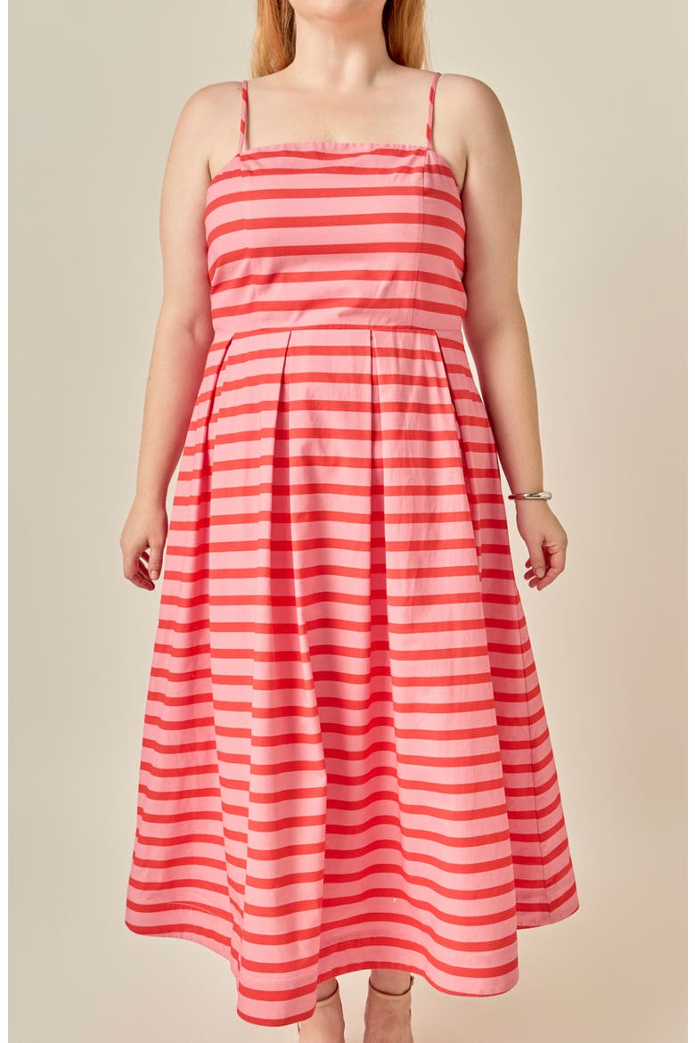 Striped Cotton Midi Dress, Alternate, color, PINK/ ORANGE STRIPE