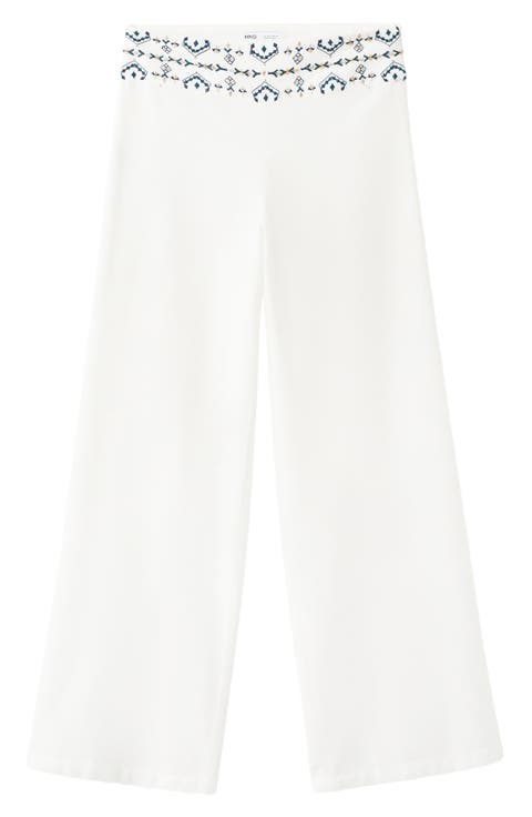 Embroidered Wide Leg Trousers