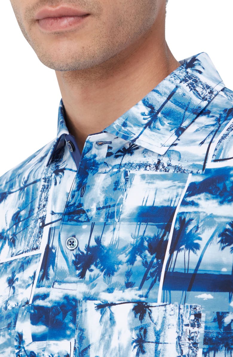 Bugatchi Hendrix Digital Tropical Print Pima Cotton Polo, Alternate, color, Classic Blue