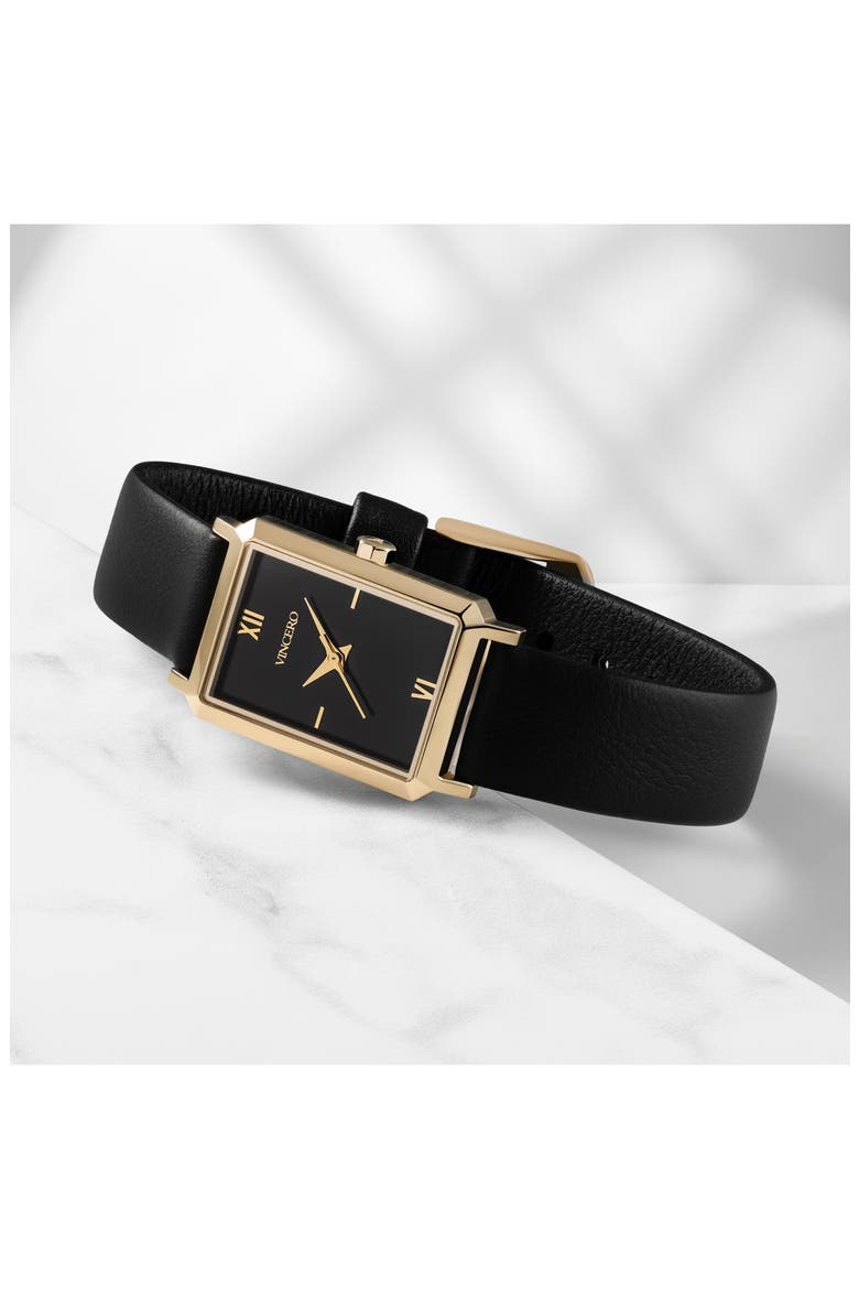 Ava Leather Strap Watch, 20mm x 14mm, Alternate, color, GOLD/ JET BLACK