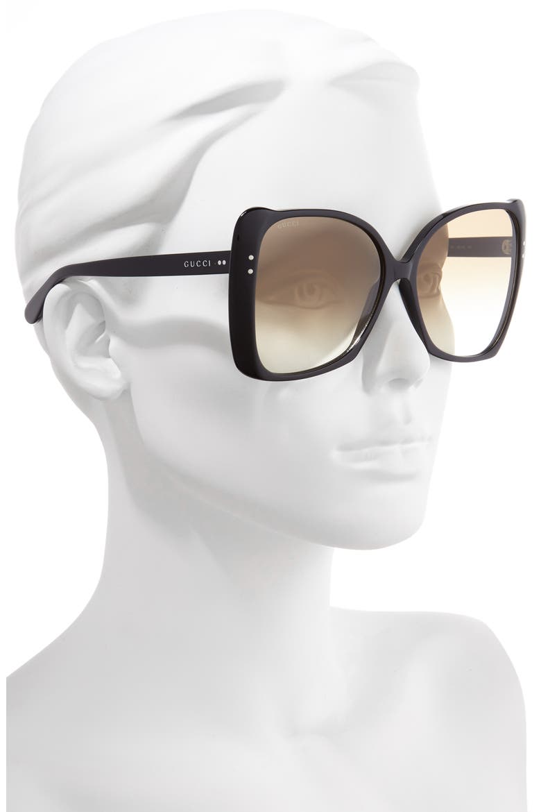 62mm Oversize Butterfly Sunglasses, Alternate, color, SHINY BLACK/ BROWN GRADIENT