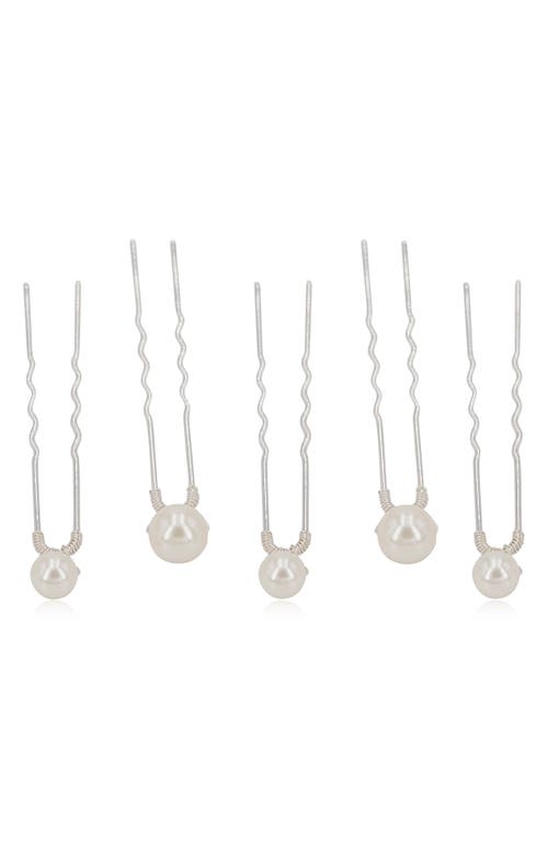 Brides & Hairpins Iva Set of 5 Imitation Pearl Bobby Pins in Silver at Nordstrom
