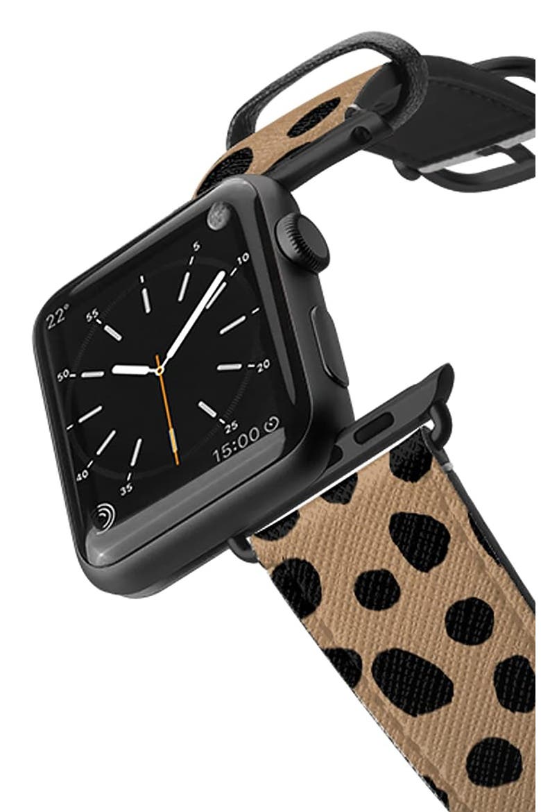Cheetah Dots Saffiano Faux Leather Apple Watch® Strap, Alternate, color, CHEETAH/ SPACE GREY