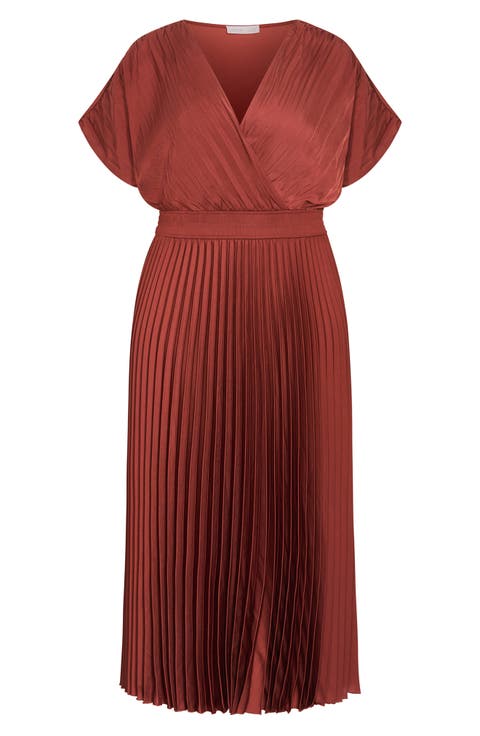 Elia Faux Wrap Pleated Dress (Plus)