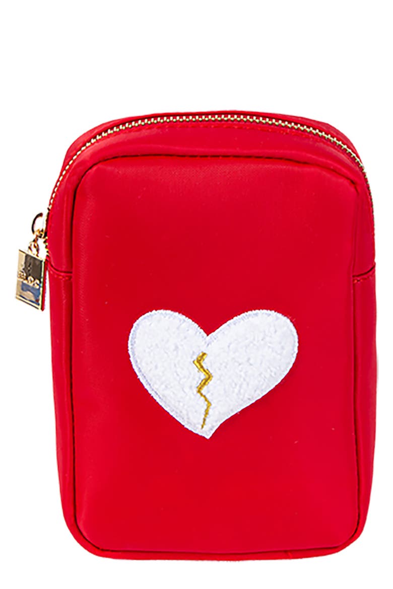 Mini Heart Breaker Cosmetics Bag, Main, color, RED