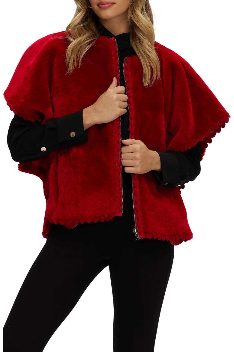 Reversible Collarless Genuine Shearling Jacket, Alternate, color, RED/RED