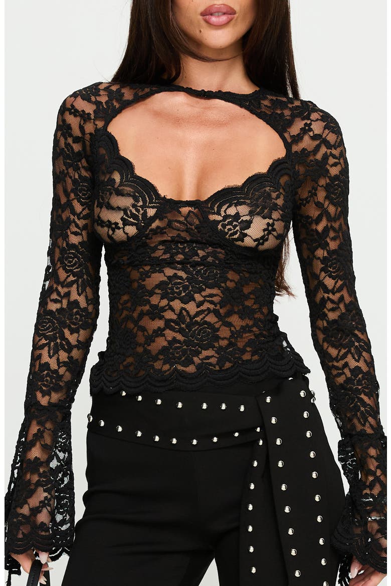 Karmel Cutout Lace Long Sleeve Top, Main, color, BLACK