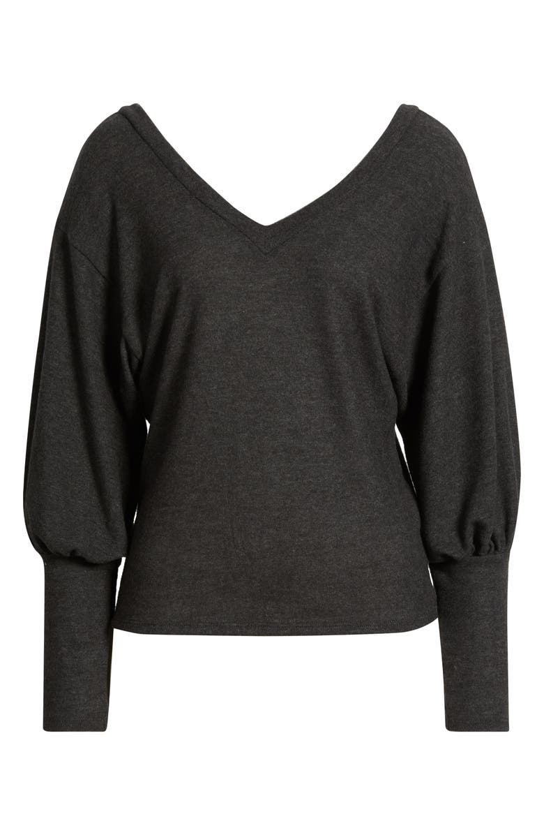 Loveappella Brushed Jersey Top, Alternate, color, Charcoal