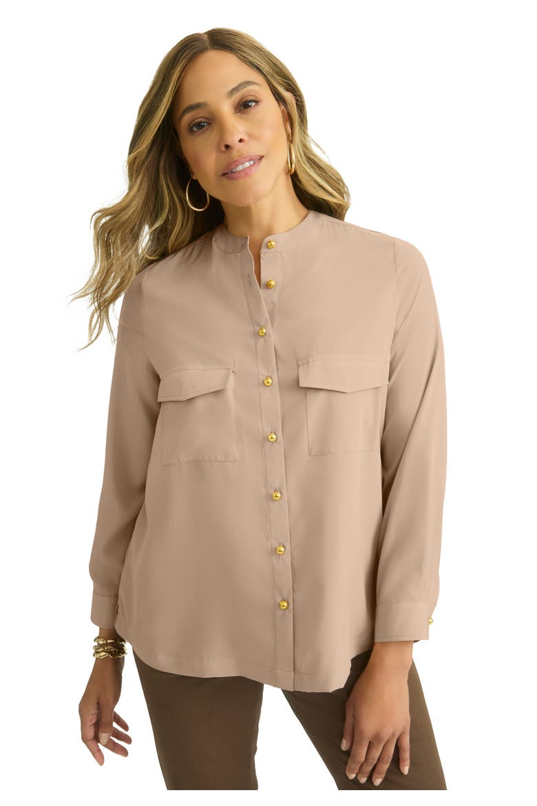 Button Front Chest Pocket Blouse, Main, color, NEW KHAKI