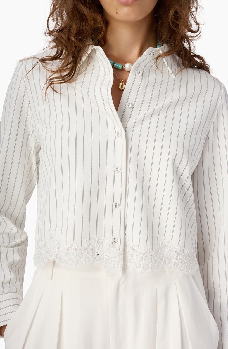 CAMI NYC Callum Stripe Lace Trim Crop Button-Up Shirt, Alternate, color, White Pinstripe