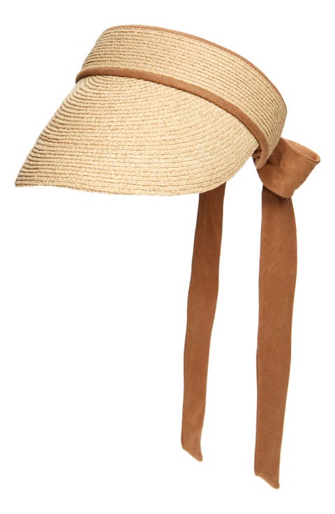 Straw Visor with Linen Bow