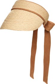 Lack of Color Straw Visor with Linen Bow