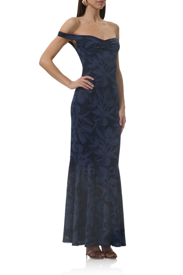 Morgan Floral Mesh Off the Shoulder Dress, Alternate, color, BLACK IRIS