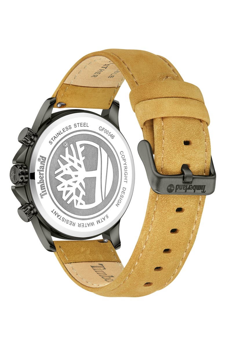 Timberland Bernardston Multifunction Chronograph Leather Strap Watch, 45mm, Alternate, color, Tan