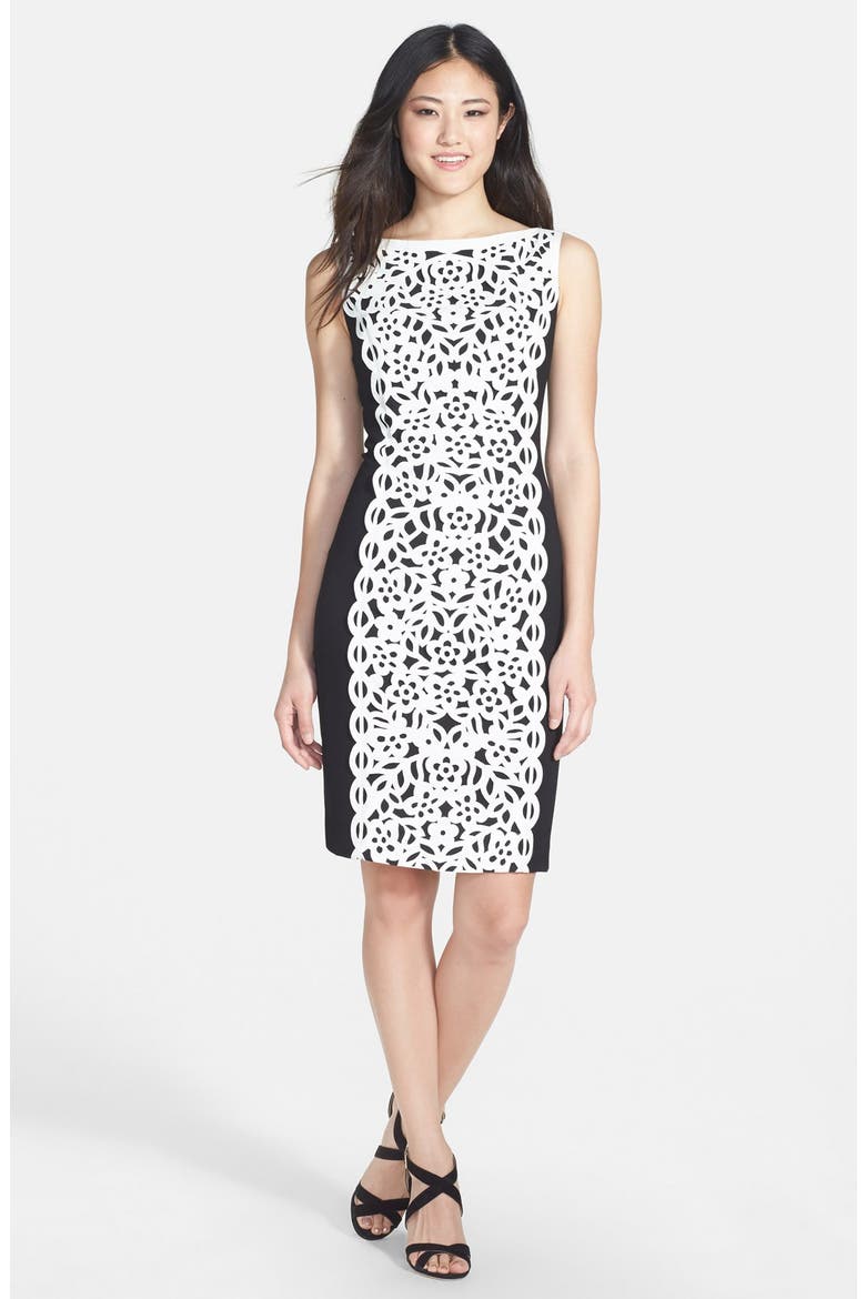 Laser Cut Crepe Dress, Alternate, color, BLACK/ WHITE