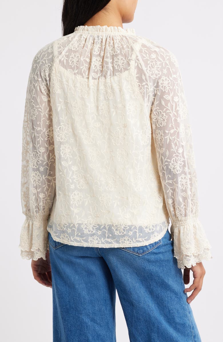 Wit & Wisdom Floral Embroidery Mesh Top, Alternate, color, Blanched Almond