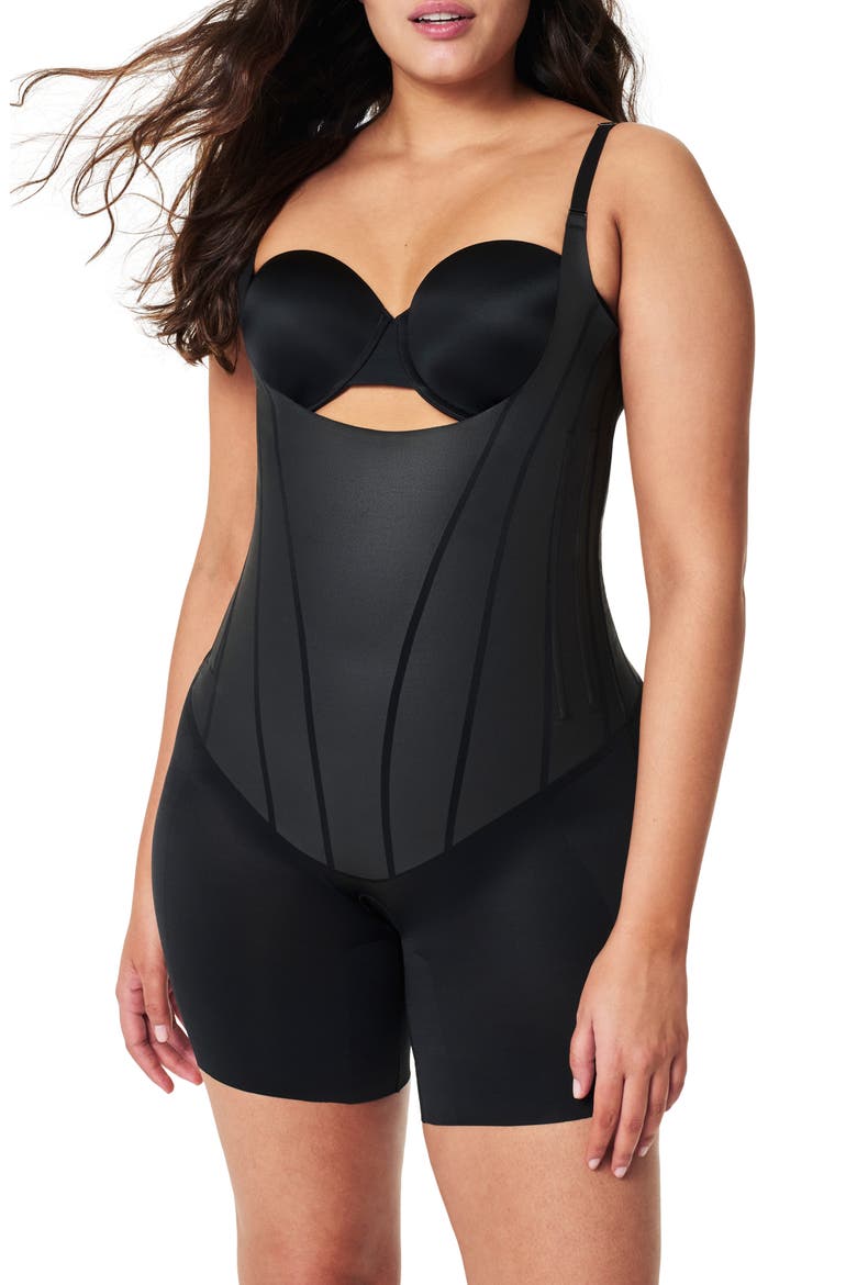 SPANXsculpt™ TotalContour Open-Bust Mid-Thigh Bodysuit, Main, color, VERY BLACK