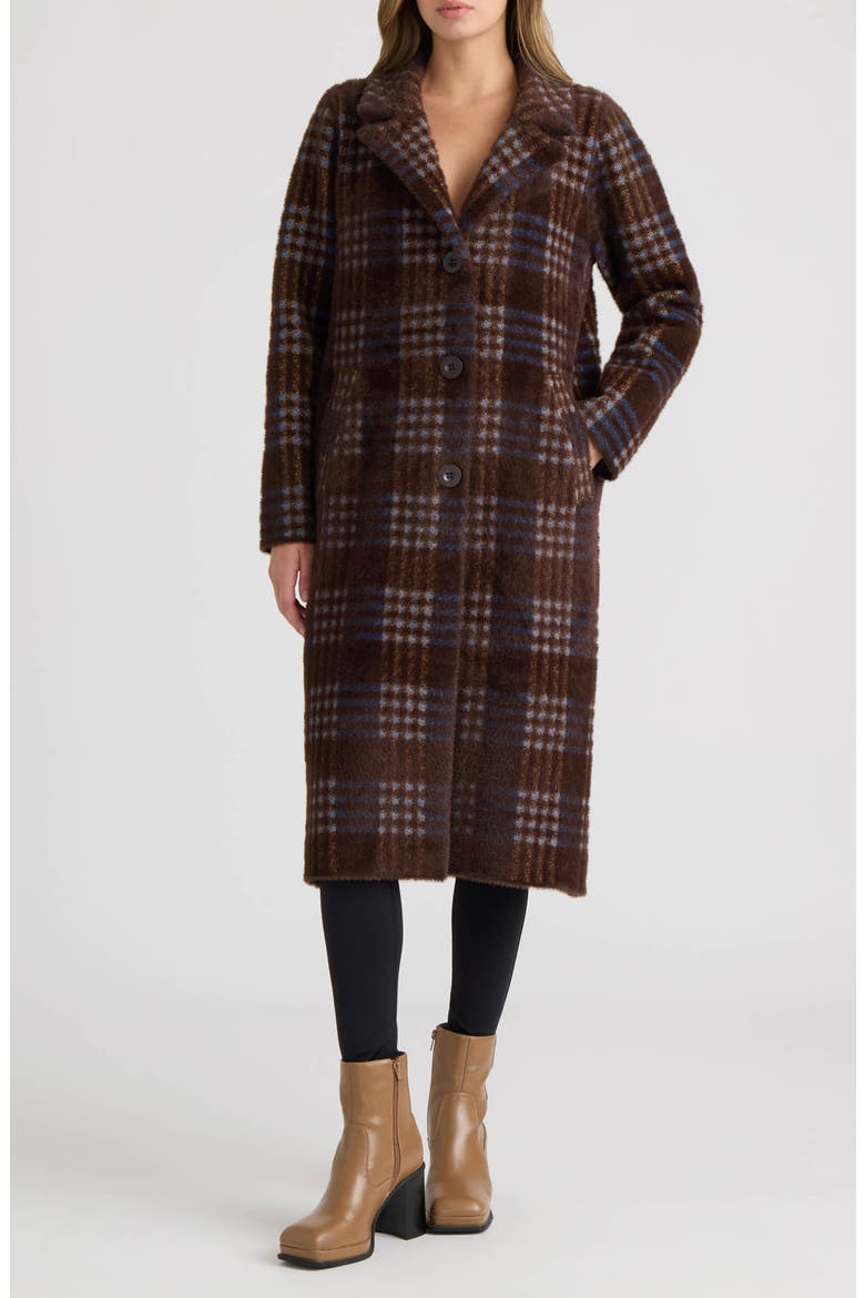 Plaid Notch Collar Coatigan, Main, color, ESPRESSO BLUE PLAID