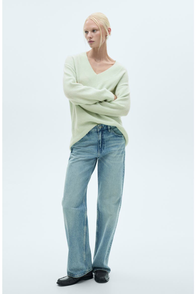 Oversize V-Neck Sweater, Alternate, color, AQUA GREEN