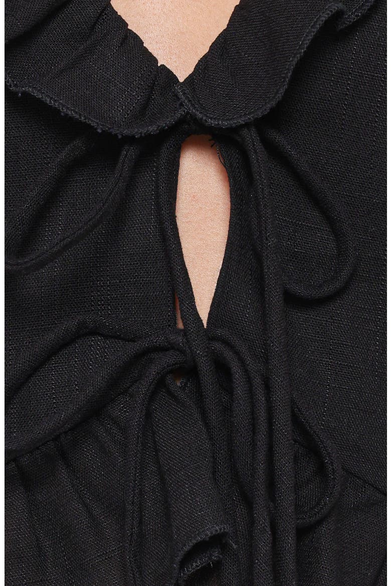 Andra Tie Front Puff Sleeve Crop Top, Alternate, color, BLACK