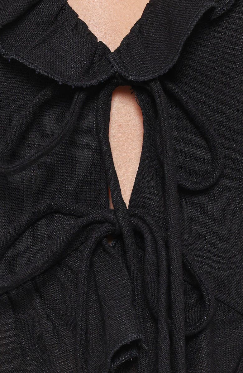 Petal & Pup Andra Tie Front Puff Sleeve Crop Top, Alternate, color, Black