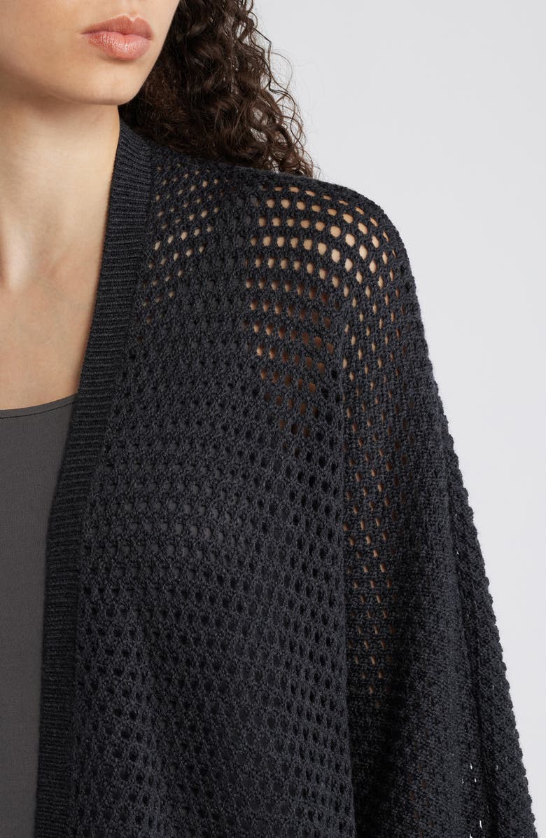 Eileen Fisher Open Stitch Longline Wool Cardigan, Alternate, color, Charcoal