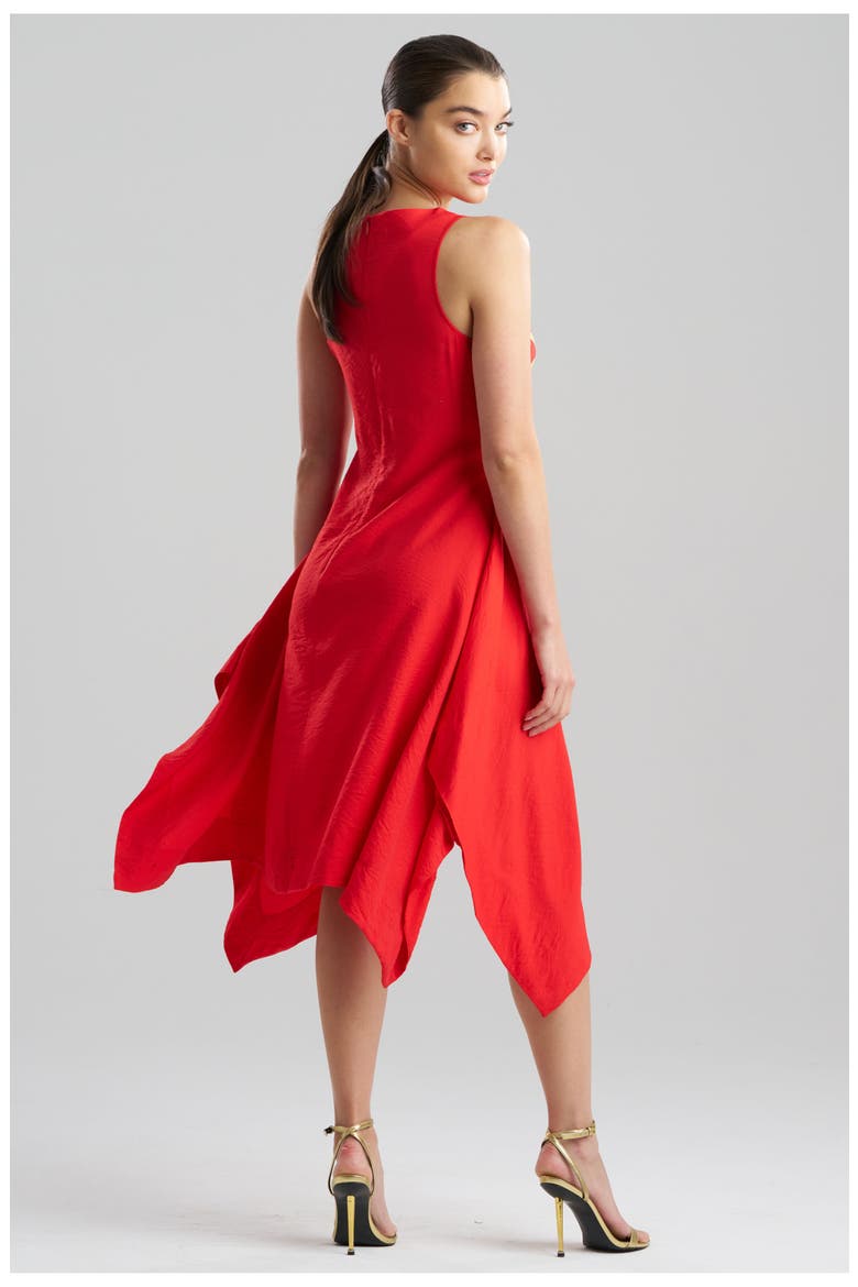 Solid Fluid Twill Hankerchief Hem Dress with Embellishment, Alternate, color, POPPY