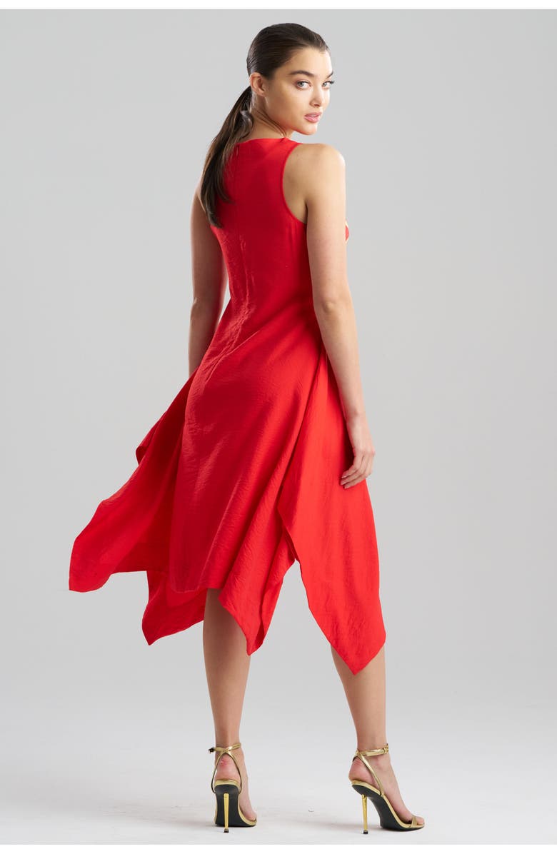 N Natori Solid Fluid Twill Hankerchief Hem Dress with Embellishment, Alternate, color, Poppy