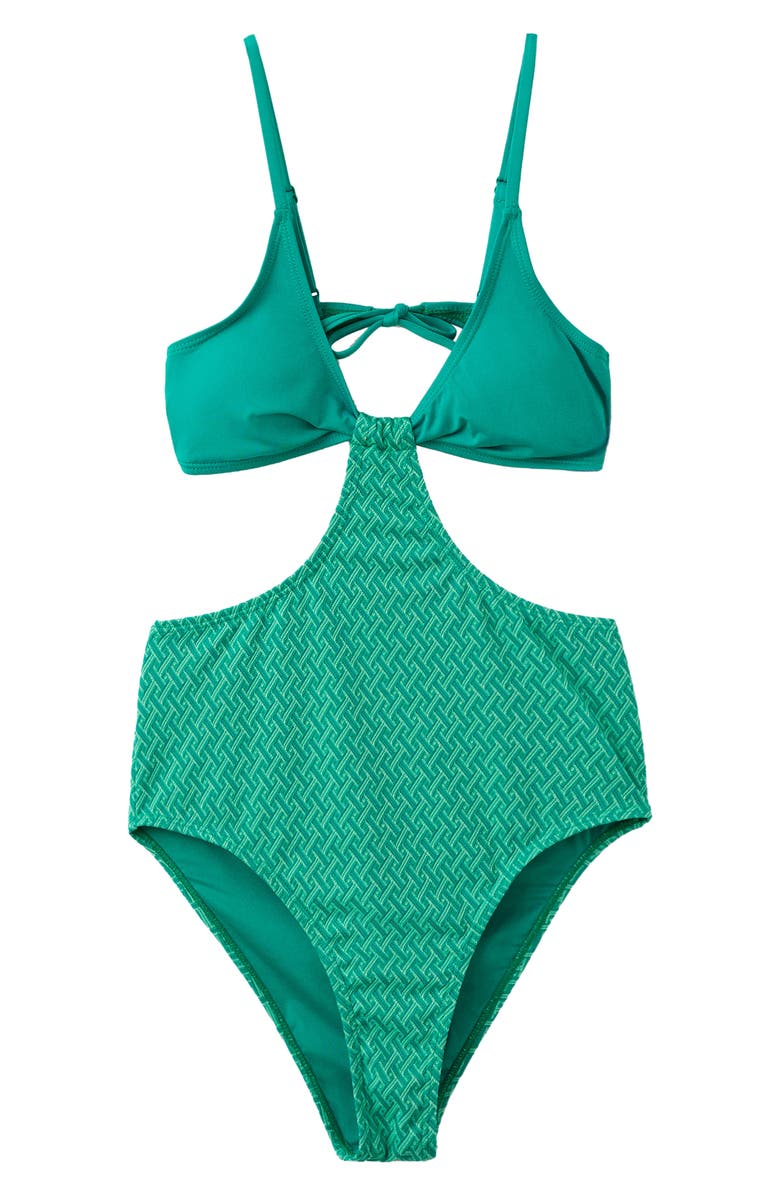 MANGO TEEN Textured One-Piece Swimsuit, Alternate, color, Turquoise