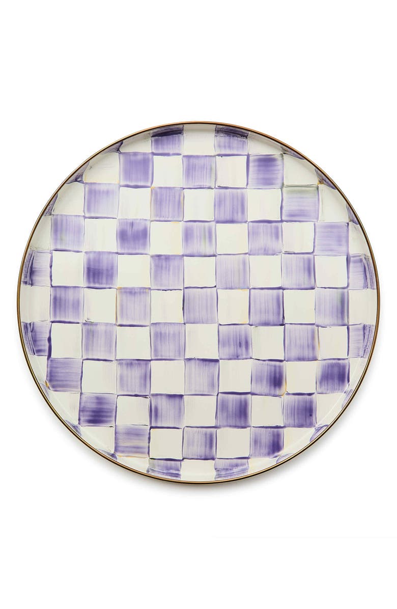 MACKENZIE CHILDS Violet Check Enameled Steel Round Tray, Main, color, Violet